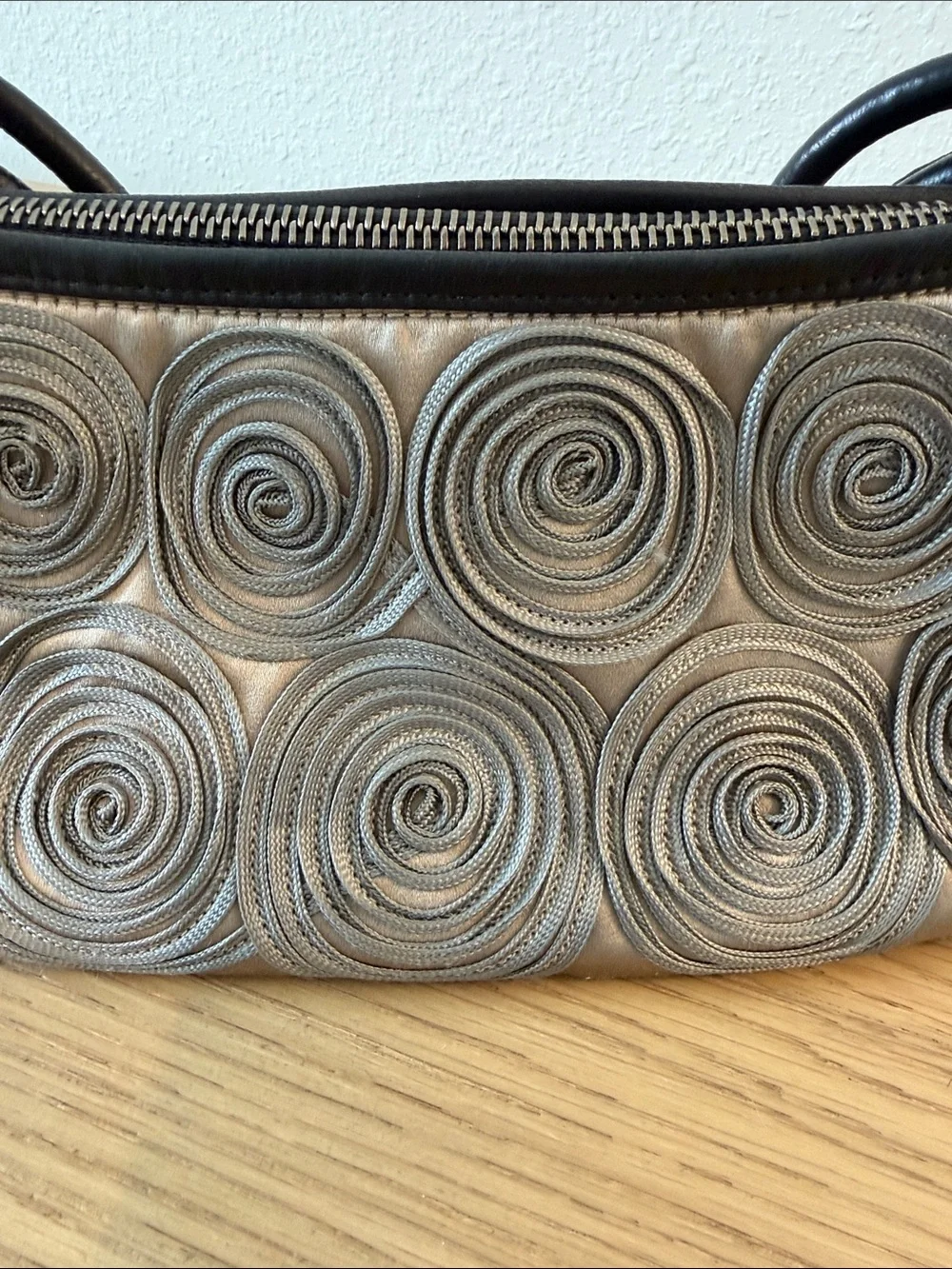 Giorgio Armani Gray Spiral Rosette Wristlet Clutch